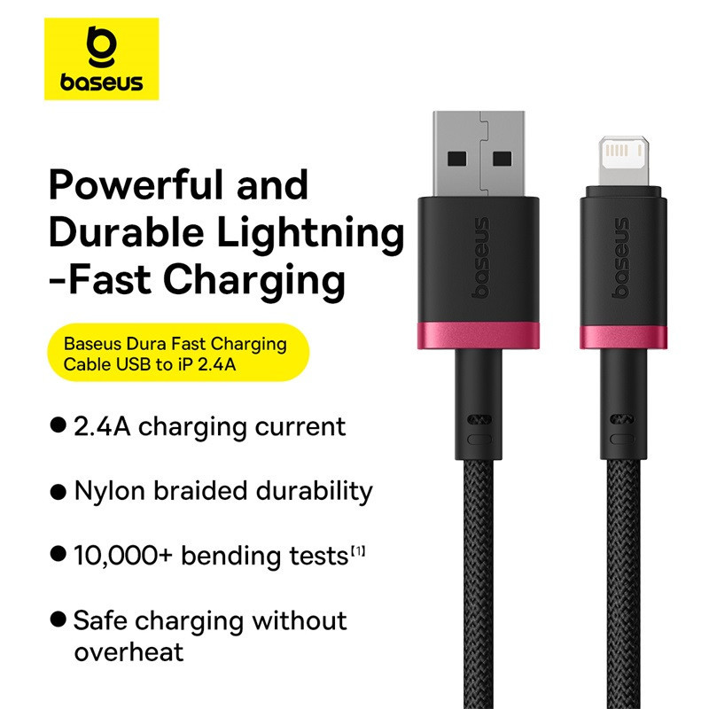 Кабель Baseus Dura Series Fast Charging Cable USB to iP 2.4A 1m Red+Black Одеса - фото 4