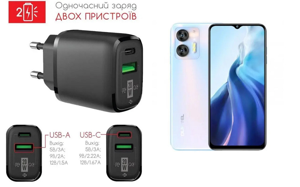 Сетевое зарядное устройство для Oukitel C35, 20W 3A, Quick Charge 3.0 Киев - изображение 1