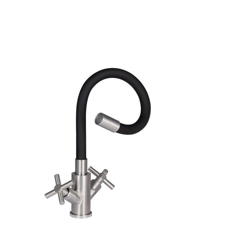 Смеситель для кухни Lidz Wind 013F3 двухвентильный с гибким изливом LDWIN013F3NKS43392 Nickel Харьков - изображение 3