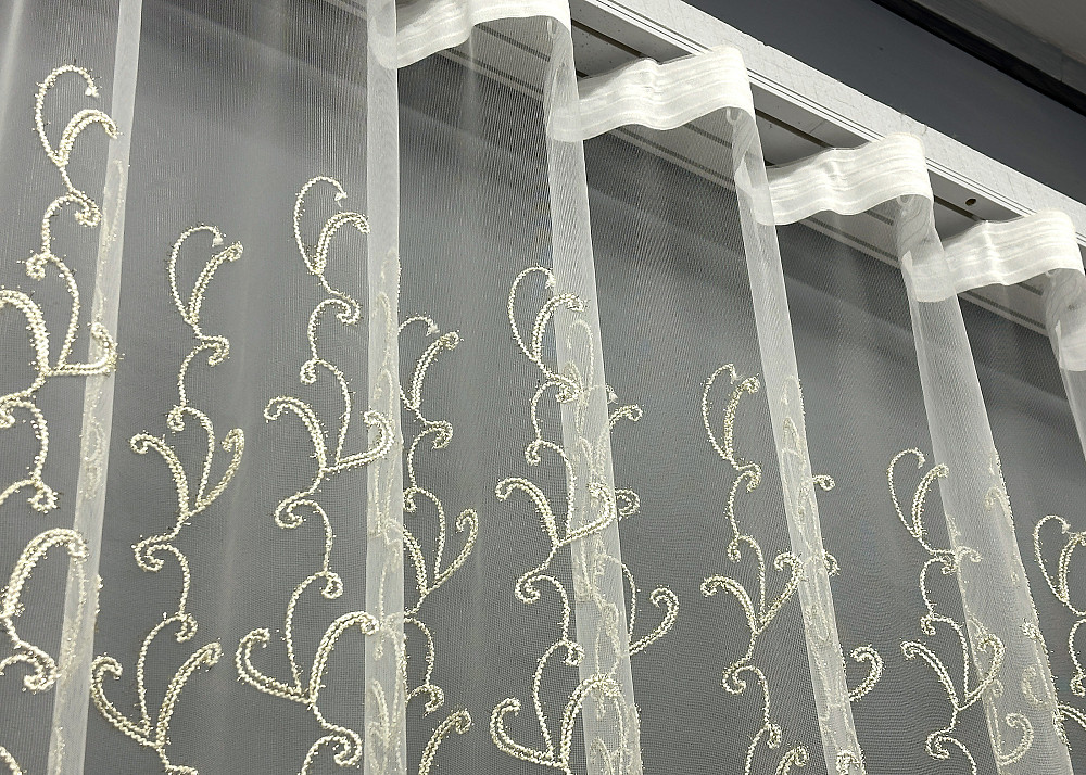 Тюль фатин "Kort" з вишивкою та люрексом колір молочний з золотистим 1568т Київ - фото 6
