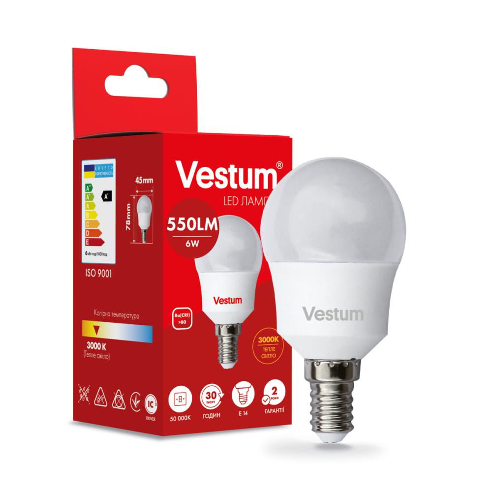 Світлодіодна лампа Vestum G45 6W 3000K 220V E14 1-VS-1204 Київ - фото 3