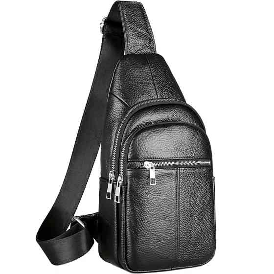 Мужской кожаный слинг сумка-рюкзак через плечо черная TIDING BAG-MK 83423 Каменское