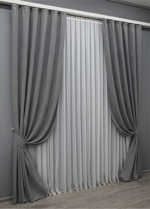 Комплект готовых штор VR-Textil Микровелюр Petek № 1485ш Серый 150х270 см 2 шт (33-1023) Киев - изображение 3