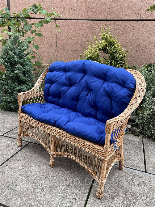 Диван плетеный из лозы с синей накидкой Киев - изображение 6