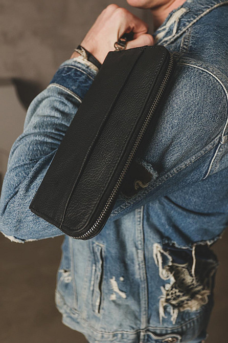 Кожаный клатч-кошелек из натуральной зернистой кожи SKILL Flash (Черный) Сумы - изображение 6