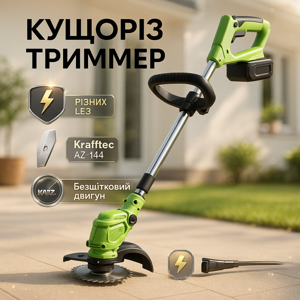 Електричний тример для косо Krafftec AZ-144 2 АКБ, Безпечна електрокоса, Тример для бур'яну IZ-69 Львів - фото 8