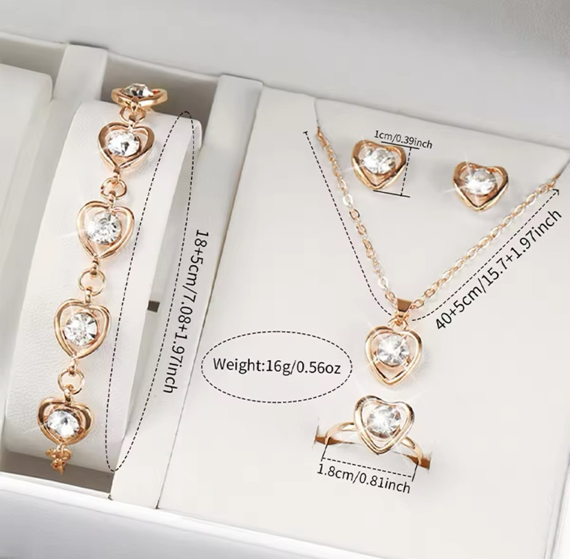 Подарочный набор для женщин Сердце наручные часы браслет ожерелье кольцо серьги без подарочной коробки белый Киев - изображение 5