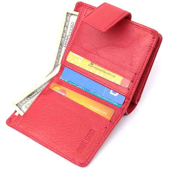 Яскравий жіночий гаманець з монетницею та блоком для пропусків із натуральної шкіри ST Leather 22714 Червоний Київ