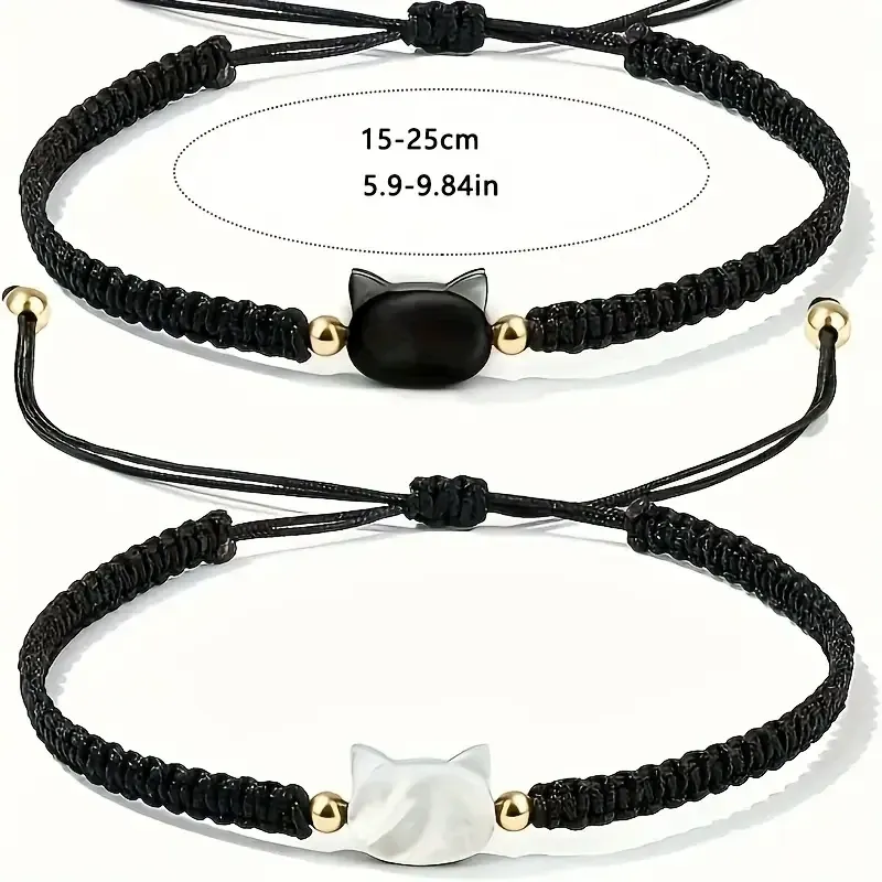 Парные браслеты с котиками – чёрный и белый, регулируемые 15–25 см Киев - изображение 5