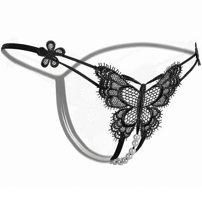 Трусики стрінги метелик мереживні з намистинами та доступом M/L чорні Вінниця - фото 9