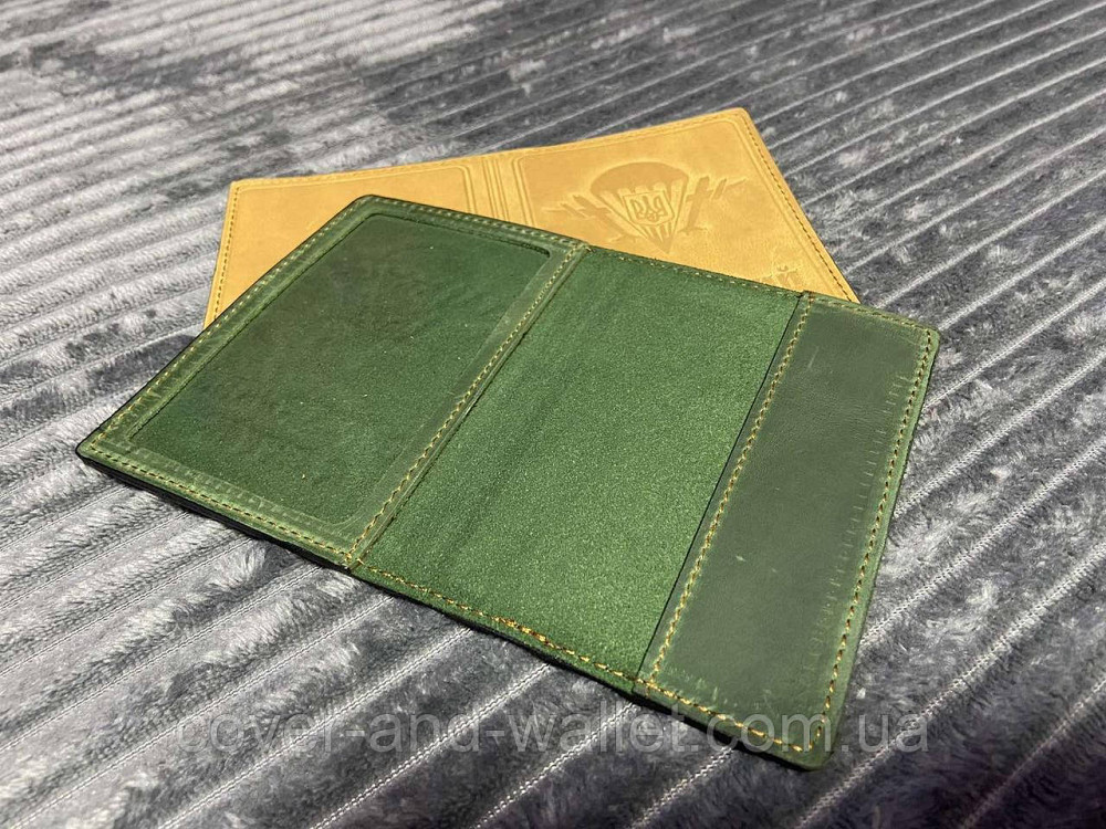 Обкладинка на військовий квиток зеленого кольору ДШВ (десантно-штурмові війська) з натуральної шкіри Puos Київ - фото 2