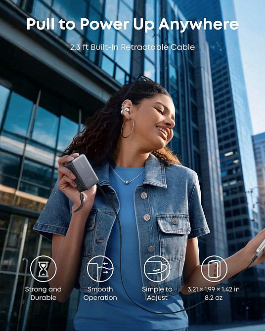 Портативний зарядний пристрій Anker Nano - 10000 mAh 45W Built-In USB-C Cable Black (7206698) Київ - фото 8