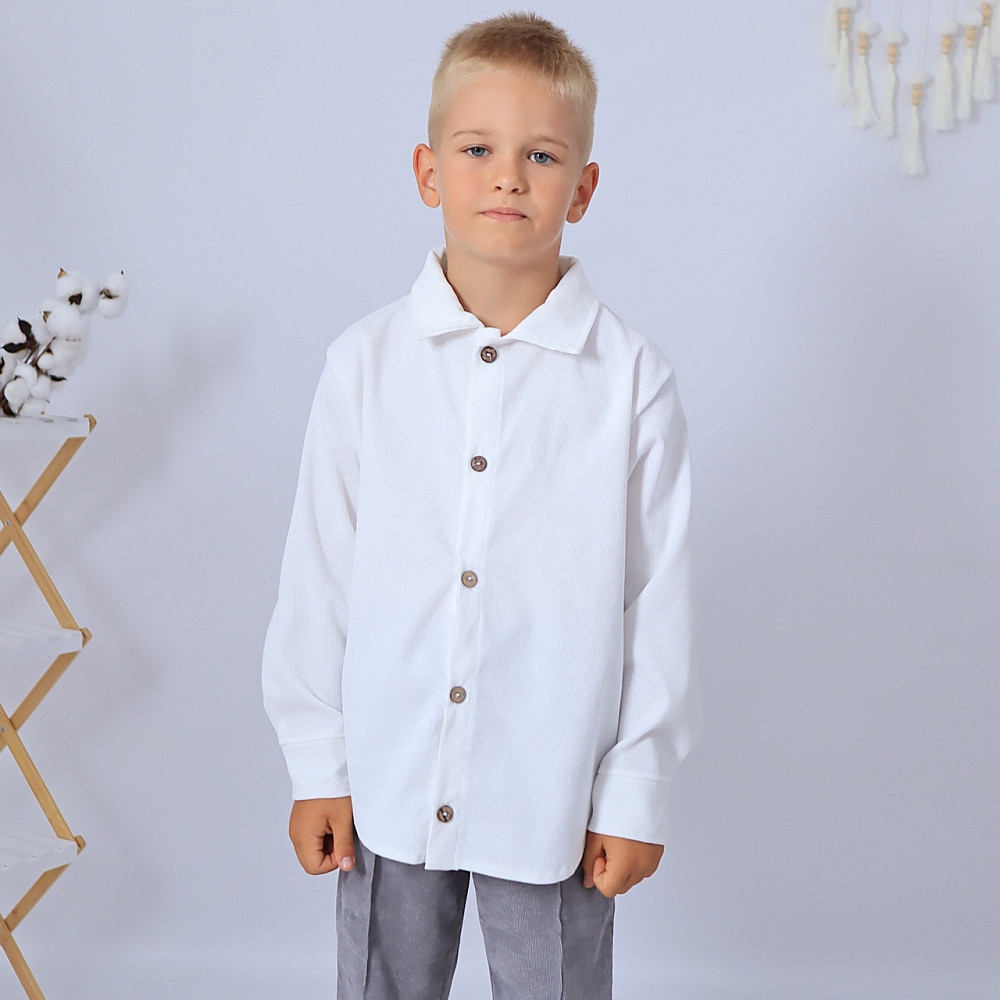 Праздничная белая вельветовая рубашка на пуговицах для мальчика 152 Каменец-Подольский - изображение 1