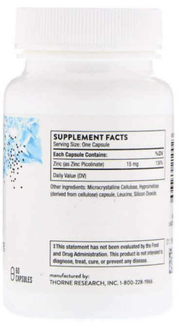 Цинк Пиколинат 15мг Thorne Zinc Picolinate 60 капс Киев - изображение 2