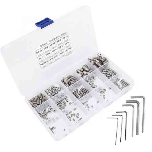 Винты установочные DIN916 с внутренним шестигранником M2.5-M8, 300шт, нержавеющая сталь Киев