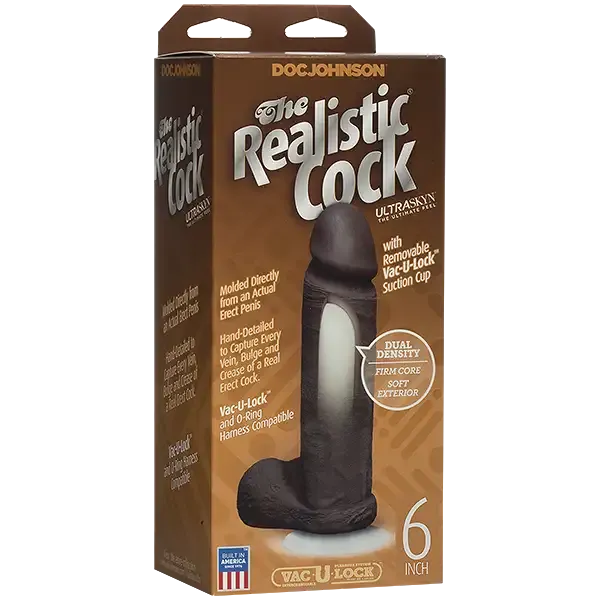 Фалоімітатор Doc Johnson The Realistic Cock 6 inch Black - ULTRASKYN, Vac-U-Lock, діаметр 4,3 см Львів - фото 3