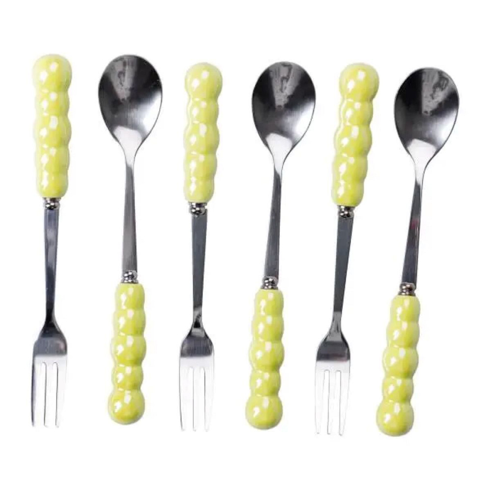 Набір десертних виделок і ложок на 3 персони з підставкою з порцелянау 7 предметів Зелений HP-20-58 Коломия - фото 2