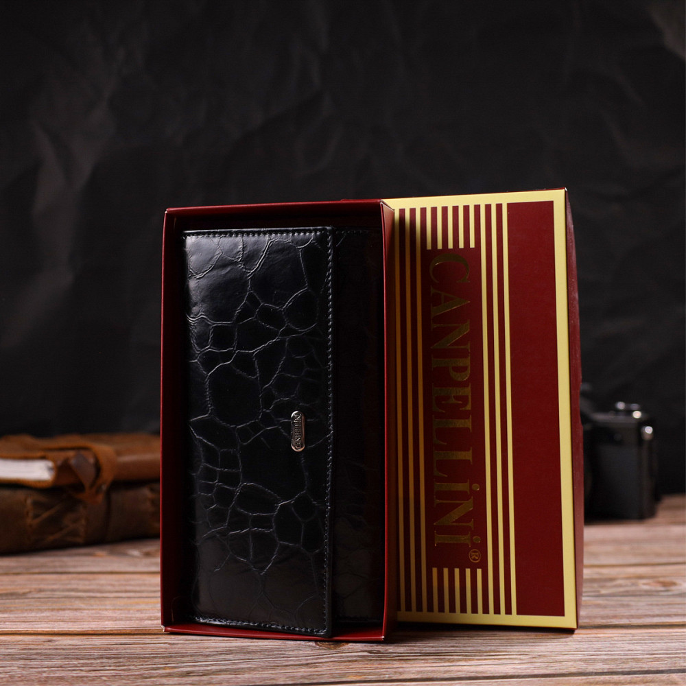 Незвичайний жіночий гаманець із натуральної фактурної шкіри CANPELLINI 21834 Чорний Київ - фото 1