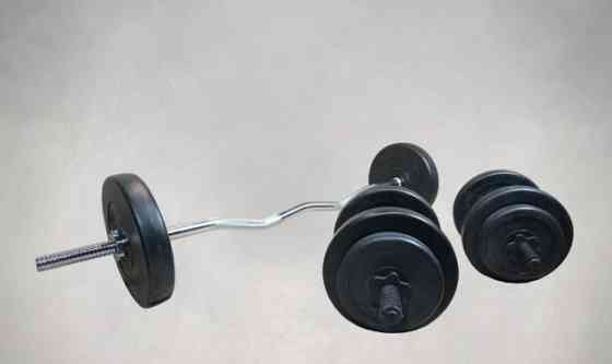 Штанга W-образная + гантели 33 кг с покрытием Гантели, гири, штанги и диски ударостойкий пластик Киев