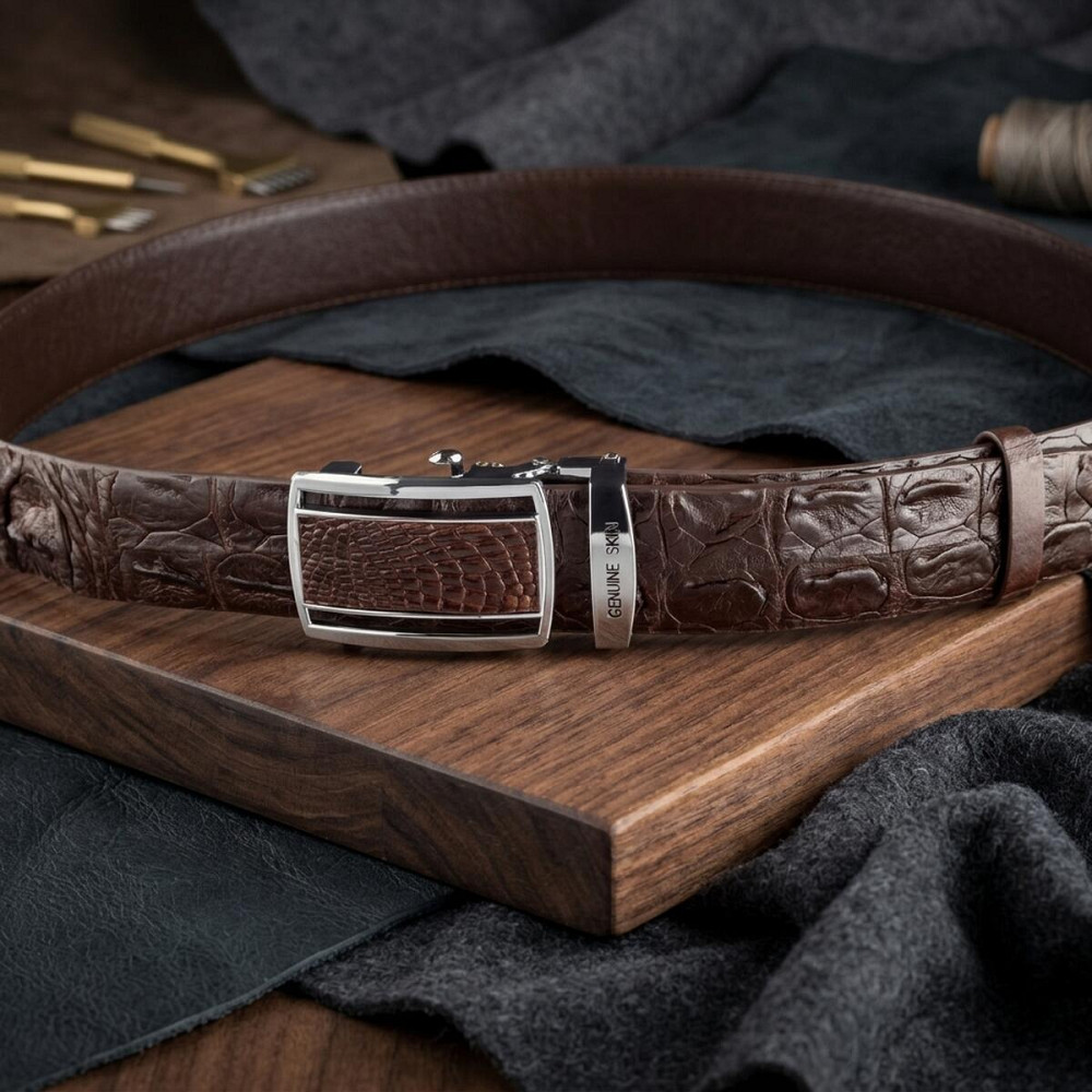 Ремінь-автомат CROCODILE LEATHER 18240 з натуральної шкіри крокодила Коричневий Київ - фото 14