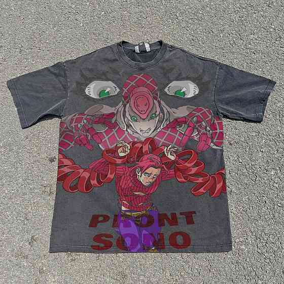 Футболка чоловіча з принтом аніме Аніме Джоджовінегар Доппіо Король оверсайз (S/M/L) Черний Дніпро