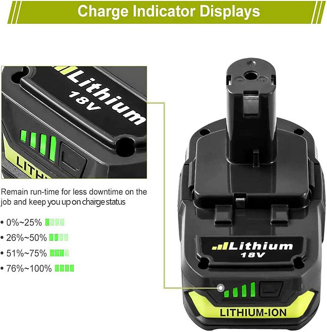 Аккумулятор BATTOOL для Ryobi ONE+ 18 В, 5,5 А·ч, 99 Вт·ч, Li-Ion, LED, совместим P102–P108, RB18L Киев - изображение 3