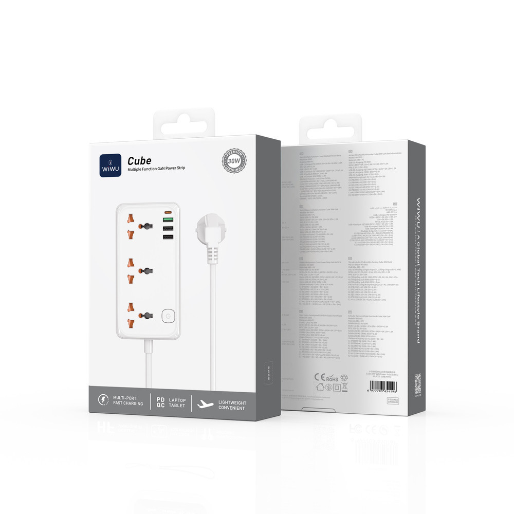 Сетевой удлинитель WIWU 30W Cube Multiple Function GaN Power Strip 1C3A+3 sockets Wi-S005 EU White Одесса - изображение 2