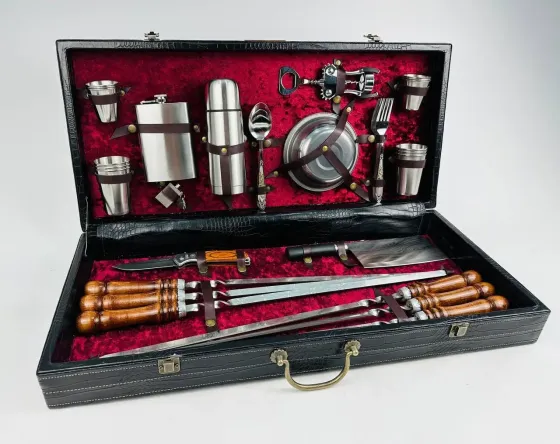 Набори шампурів, Набір шампурів у шкіряному кейсі "VIP 4" Шампури, вертіла Тернопіль