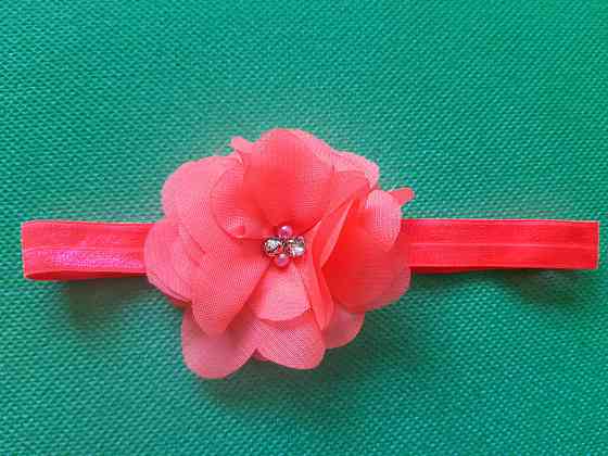 Детская повязка с цветком кислотно-розовая - размер цветка 6,5см, размер универсальный (на резинке) Киев