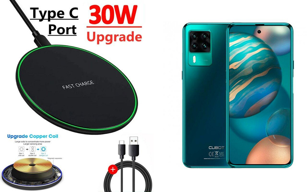 Бездротовий зарядний пристрій Copper до 30W для Doogee S96, S96 GT, S96 Pro, USB-C, LED Київ - фото 1