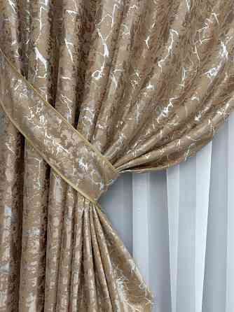Комплект готових штор VR-Textil Льон мармур Royal Touch № 2006ш Капучино 150х270 см 2 шт (33-0974) Київ