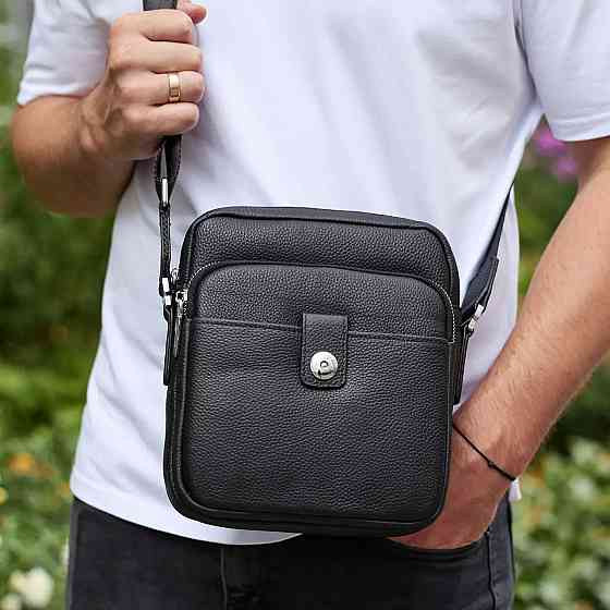 Мужская черная кожаная сумка-мессенджер Кожаный мужской мессенджер черный Tiding Bag Киев