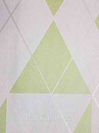 Шпалери вінілові на флізелін Marburg Chelsea 81971 ромби на білому квадрати на зеленому тлі білі смуги Київ