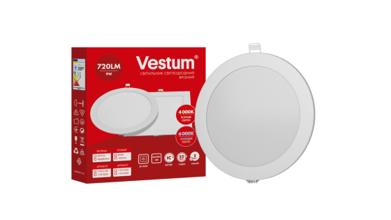 Круглий світлодіодний врізний світильник Vestum 9W 6000K 220V 1-VS-5108 Днепр