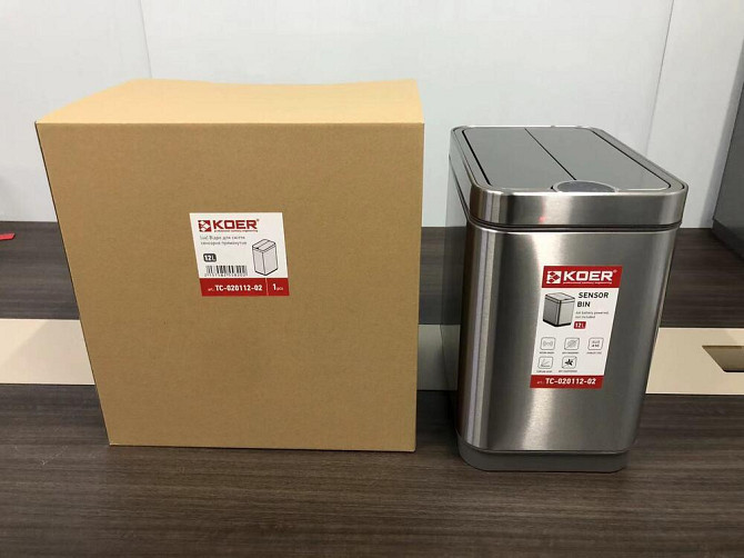 Мусорное ведро сенсорное прямоугольное Koer TC-020112-02 12 л цвет нержавейка браширов. поверхность (KR5582) Черновцы - изображение 8