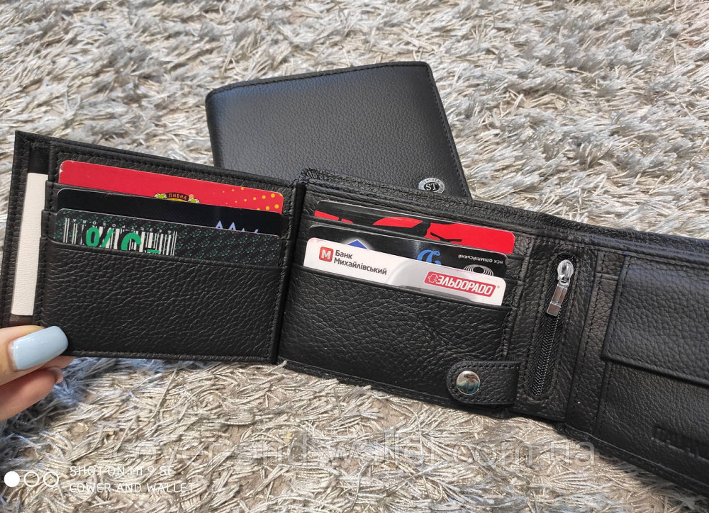 Шкіряний чоловічий гаманець без застібки з блоком для документів ST 108 Київ - фото 5