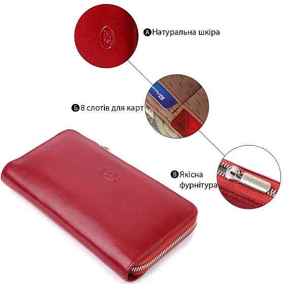 Жіночий гаманець на одне відділення з гладкої натуральної шкіри Tony Perotti 20861_1 (2943 rosso) Червоний Київ