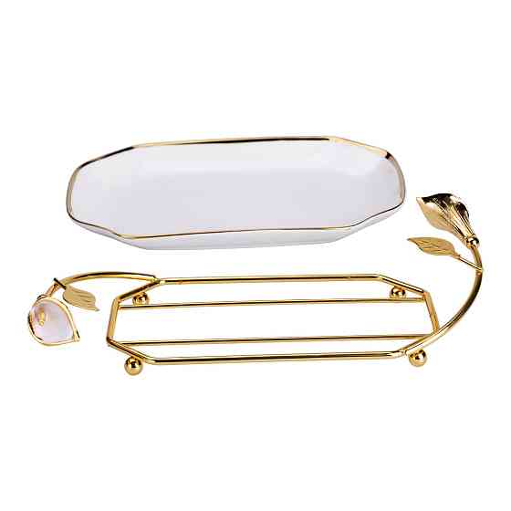 Yiwu порцелянова фруктовниця на підставці 26×15×3.5 см Біла із золотом HP-7-5 Київ