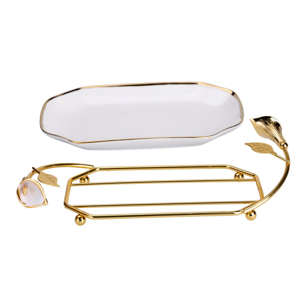 Yiwu порцелянова фруктовниця на підставці 26×15×3.5 см Біла із золотом HP-7-5 Киев - изображение 5