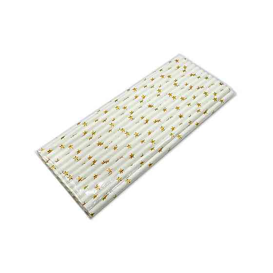 Коктейльні трубочки з принтом зірочок 25 штук 20 см золотисто-білий Київ