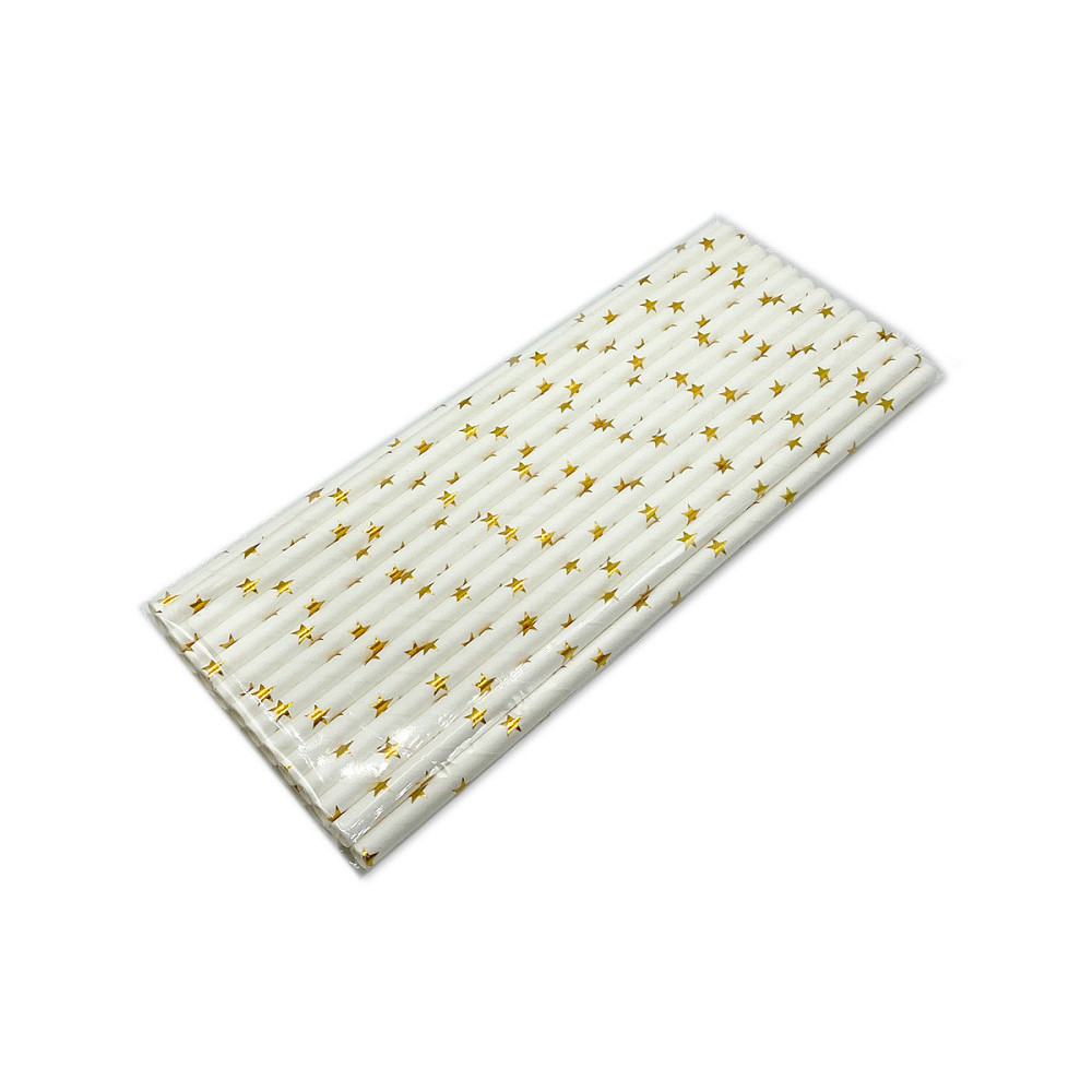 Коктейльні трубочки з принтом зірочок 25 штук 20 см золотисто-білий Київ - фото 5