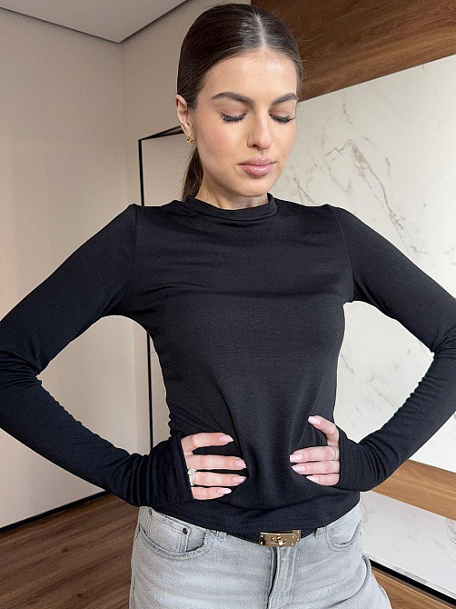 Женский утепленный базовый лонгслив турецкая вискоза с начесом Черный, 46/48 Одесса - изображение 3