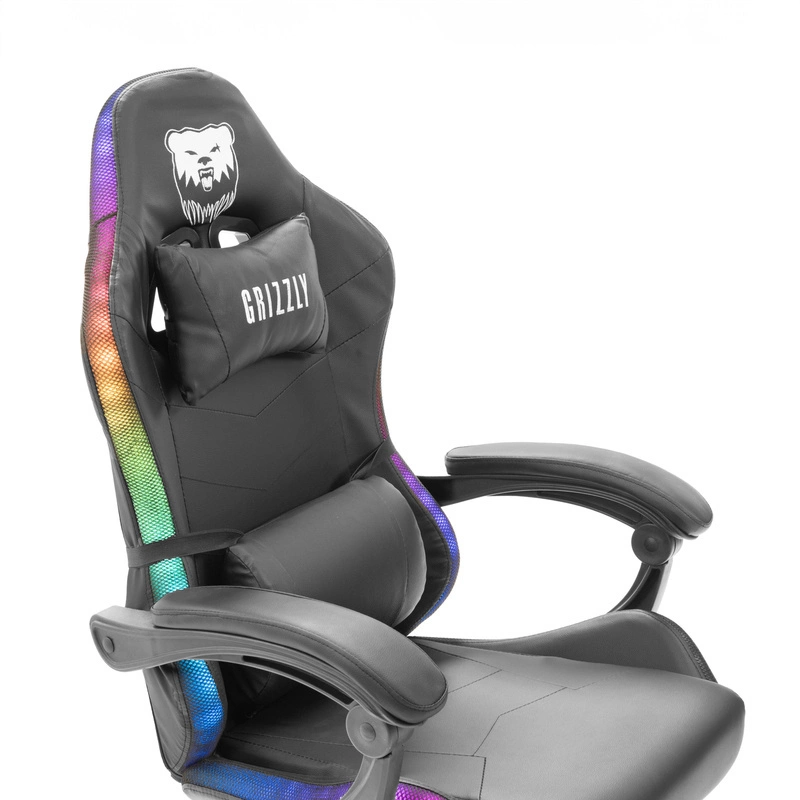 Геймерське крісло Grizzly з RGB LED підсвіткою (12 режимів), Чорний Київ - фото 14