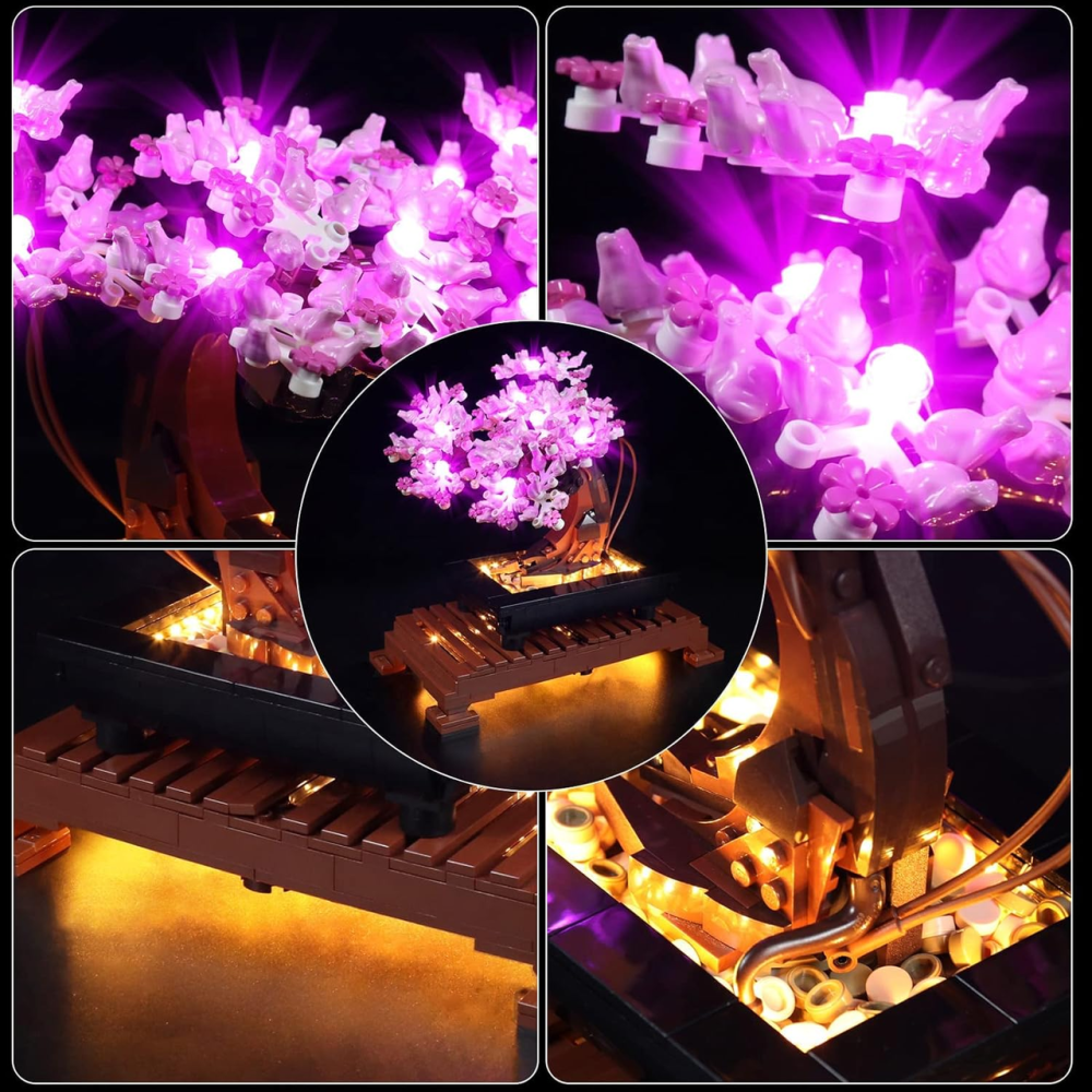 Комплект LED-підсвічування для LEGO Botanicals Bonsai Tree 10281, USB/батарейки, світлодіодний набір для дерева бонсай, рожева Київ - фото 3