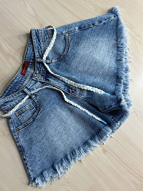 Шорти жіночі джинсові Vanver 2016 з камінням короткі розкльошені з бахромою блакитні, блакитний, 27, 27, 73 см Київ - фото 7