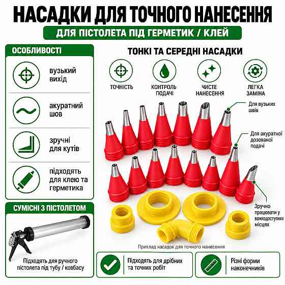 Набор насадок для пистолета для герметика 20 шт., 14 насадок 7–30 мм + 6 переходников, нержавеющая сталь (334628457) Киев