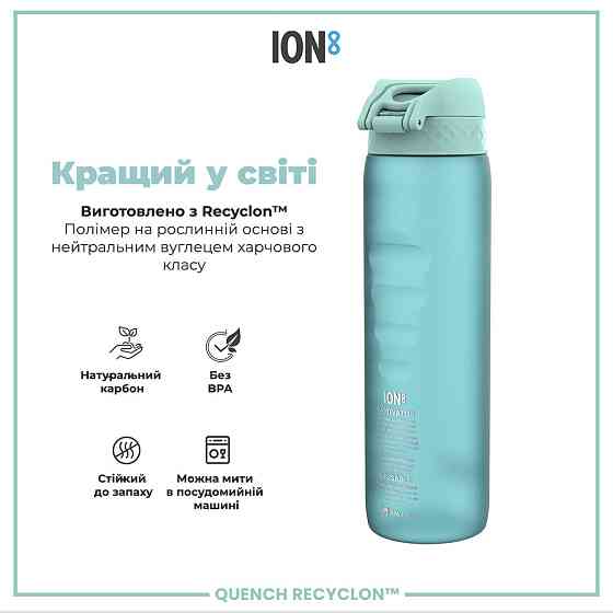 Пляшка для води ION8 1000 мл. BPA Free, Times To Drink, (ЕКО пляшка) BPA Free, Sonic Blue Кам'янське
