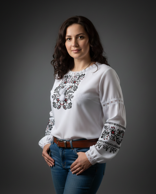 Борщівська білосніжна жіноча вишиванка в білому кольорі з чорними нитками 42 Київ - фото 1