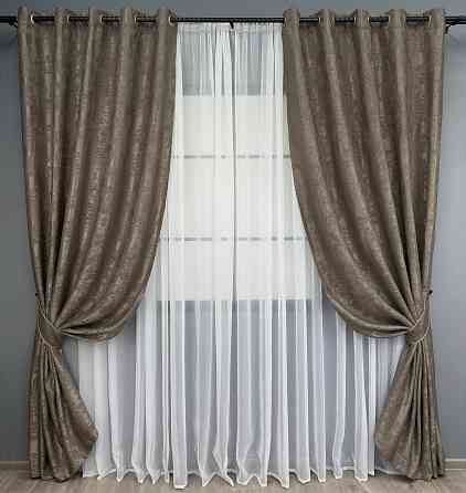 Комплект штор на люверсах VR-Textil Жаккард Sultan XO № 1486ш какао 150х250 см 2 шт (37-0251) Киев