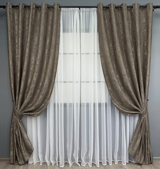 Комплект штор на люверсах VR-Textil Жаккард Sultan XO № 1486ш какао 150х250 см 2 шт (37-0251) Киев - изображение 2